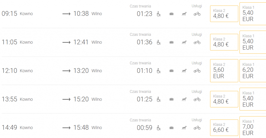 Pociągi Kowno - Wilno Pociągi Kowno - Wilno